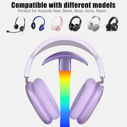 Headphone Stand with Wireless Charger,Gaming Headset stand with RGB Light,For Airpod Max Stand Compatible with Airpod Pro/3/2,For iPhone 17/16/15/14/13/12/11,Gifts for Gamers & Music Lover (Purple) - color: Purple