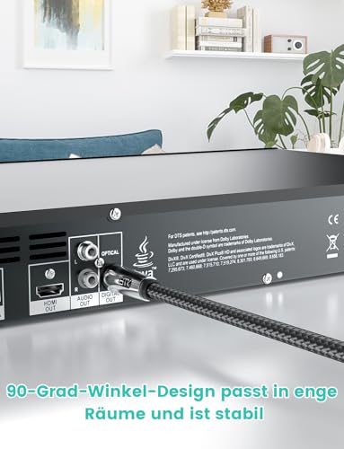 EMK 90 Degree Optical Cable 360 Degree Free-Rotating Fiber Optic Cable Toslink Male to Male Cable for Home Theater, Soundbar, Gaming Console, Speaker(26FT/8M) - size: 26FT/8M