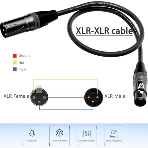 XLR Cables 25ft 6 Pack, Professional X LR to XL R Microphone Cable, Gold-Plated 3-pin XLR Speaker Cable Balanced Mic C able Male to Female, Black - color: Black, size: 25FT