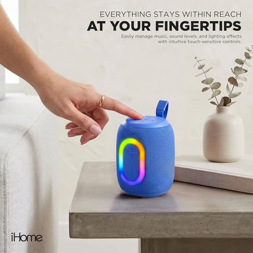 iHome Quest Wireless Portable Bluetooth Speaker with RGB Light | Water-Resistant, Built-In Carry Strap, TWS Pairing, Rechargeable Battery, USB-C Cable Included, True Stereo, Bluetooth 5.3 - color: Blue