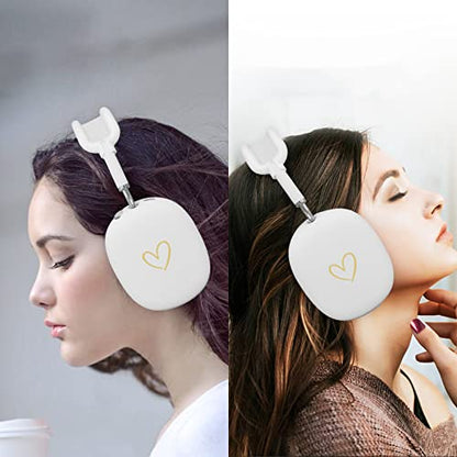Case Cover for AirPods Max,Anti-Scratch Soft Silicone with Gold Heart Pattern Ear Cups Case Cover/Ear Pad Cover/Headband Cover for Apple Airpod Max Headphones (White) - color: White