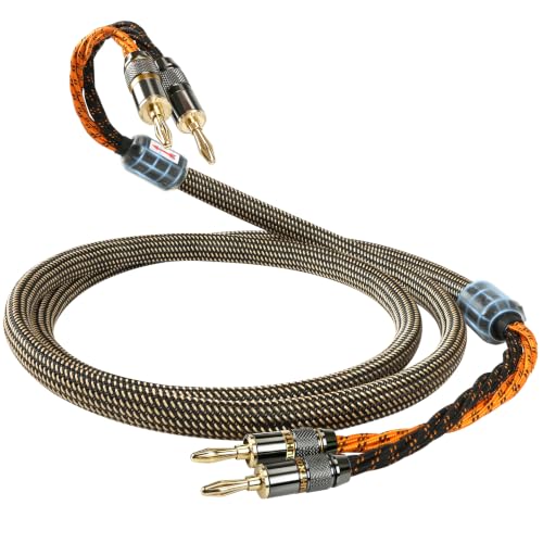10 Gauge Speaker Wire,5N OFC Speaker Cable with Banana Plugs | Nylon Braided,24K 5μm Gold-Plated,Ferrite Core,Anti-Interference, HiFi Speaker Wire for Home Theater（6.56 ft/78.74 in） - size: 6.56 ft/78.74 in