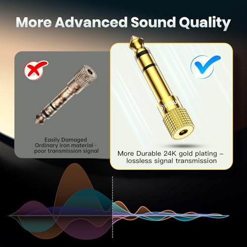 6.35mm 1/4 Male to 3.5mm 1/8 Female Headphone Jack Adapter 2 Pack | 24K Gold-Plated, 3.5mm to 1/4 Adapter Stereo, Aux Jack Converter for Speaker Digital Piano Drums Guitar Amplifier - size: 1 Pack