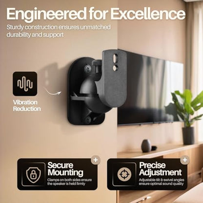 TNP Universal Satellite Speaker Wall Mount Bracket Ceiling Mount Clamp with Adjustable Swivel and Tilt Angle Rotation for Home Theater Surround Sound System Satellite Speakers - 4 Pack, Black - color: Black, size: 4 Pack