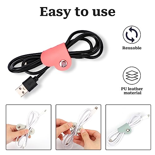 KALIONE 하트 코드 오거나이저 3팩 랩 매니저, USB 케이블 오거나이저 보관 PU 가죽 이어폰 보관 스트랩 휴대용 가방 충전 케이블 홀더 귀여운 헤드폰 케이스 여성 여아용 선물