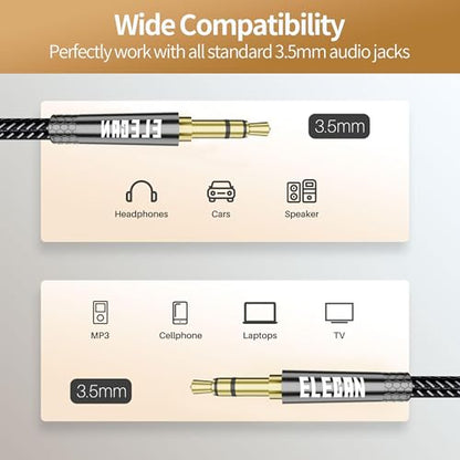 3.5mm AUX Cable 35 Ft (Hi-Fi Sound-Zinc Alloy Case-OD 3.5MM-Ultra Slim&Soft) Auxiliary Stereo Audio Cable Braided 1/8 inch 3.5 mm AUX Cord for Headphones,Car,Home Stereos, Speaker,Phones - size: 35FT-1PK, style: Straight to Straight