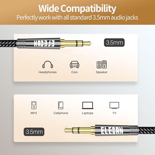 3.5mm AUX Cable 20 Ft (Hi-Fi Sound-Zinc Alloy Case-OD 3.5MM-Ultra Slim&Soft) Auxiliary Stereo Audio Cable Braided 1/8 inch 3.5 mm AUX Cord for Headphones,Car,Home Stereos, Speaker,Phones - size: 20FT-1PK, style: Straight to Straight