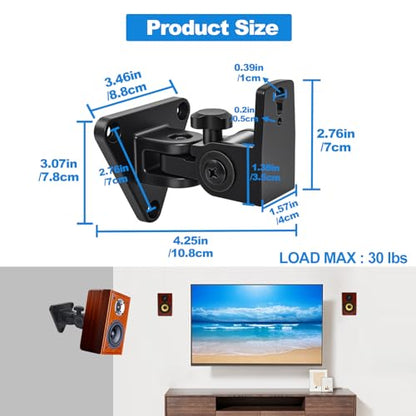 Speaker Wall Mount,Swivel and Tilt,Holds up to 30lbs,2 Packs | All Aluminum Wall Speaker Mount for Small Speakers, Easy DIY Assembly,HD-818,Black