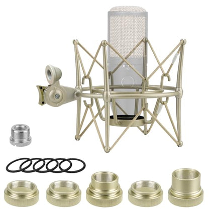GEEKRIA for Creators Microphone Shock Mount Compatible with AKG P120, P220, Perception 220 P420, P820, P8207, Mic Anti-Vibration Suspension Adapter Clamp Mic Holder Clip (Champagne/Metal)