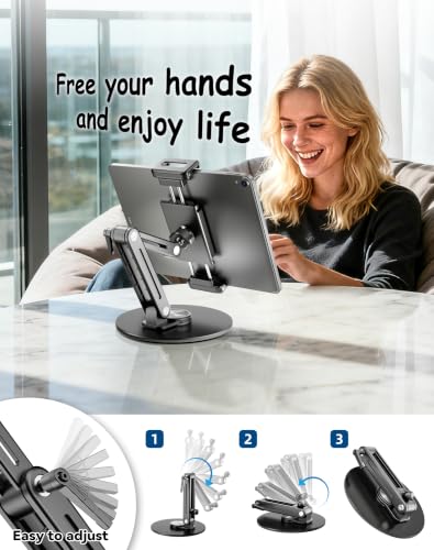 Portable Monitor Stand Large Clamp - Heavy Duty Aluminum Body Support up to 4.4LBS 16" 17.3" 18.5 inch 360° Rotating Base Swivel Foldable Desk Stand for iPad Holder Tablet Mount for Kitchen/Travel - size: Up to 18.4''