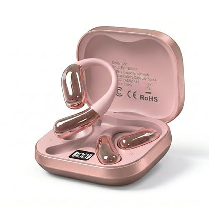 Open Ear Headphones, Wireless Headphones with Smart Digital Display & Mic | (Rose Gold) Open Ear Earbuds 35H Playtime, Sweat Resistant & Waterproof, Secure Comfortable Fit - Running, Sport, Driving - color: Rose Gold