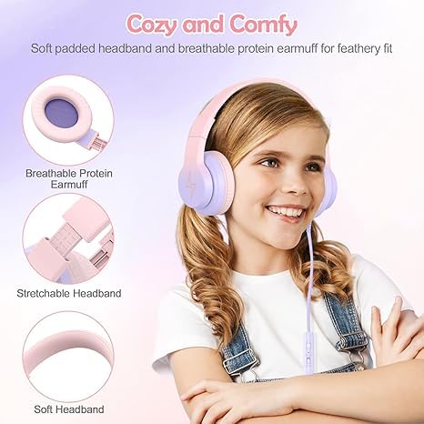 Candy Bila 2 Pack Wired Kids Headphones with Microphone, 85dB Safe Volume | Volume Limiter 85/94dB, HD Stereo Sound, Microphone and Wired Control, Foldable Design - color: Gradient Pink, Gradient Purple