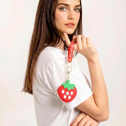 【Woyinger】 Fruit Shaped Silicone Earbud Case for AirPods, Tech Organizer Pouch with Keychain & Wrist Strap, Mini Cable Coin Wired/Wireless Earphone Holder, Strawberry - color: A2-Strawberry