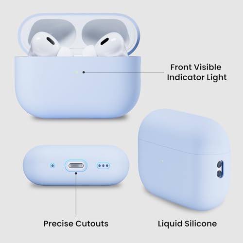 ORNARTO for AirPods Pro 2 Case, Hybrid Silicone, Baby Blue | Hybrid Silicone Rubber, Front LED Visible, Wireless Charging, Skin-Friendly Soft Touch, Anti-Scratch, Detachable Lanyard - color: Baby Blue