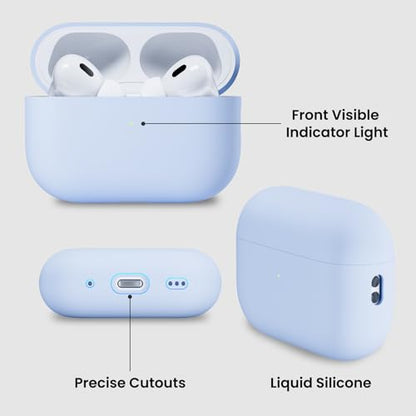 ORNARTO for AirPods Pro 2 Case, Hybrid Silicone, Baby Blue | Hybrid Silicone Rubber, Front LED Visible, Wireless Charging, Skin-Friendly Soft Touch, Anti-Scratch, Detachable Lanyard - color: Baby Blue