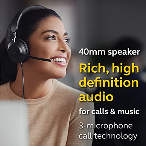 Jabra Evolve2 40 MS Wired Headphones, USB-A, Mono, Black – Telework Headset for Calls and Music, Enhanced All-Day Comfort, Passive Noise Cancelling Headphones, MS-Optimized with USB-A Connection - size: Microsoft Teams, style: Mono (USB-A)