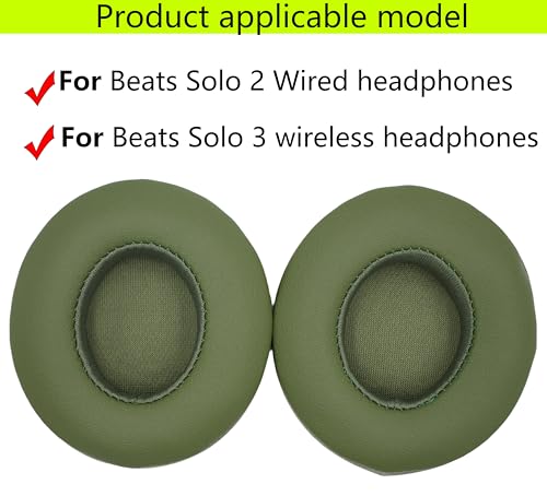 Replacement Ear Pads Compatible with Beats Solo 3.0 Wireless Army Green | for Beats Solo2 wired headphones Memory Foam/Protein Leather Earpads Earmuffs(Not for Studio headphones) - color: Army Green