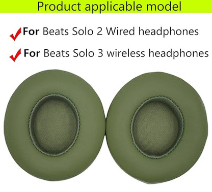 Replacement Ear Pads Compatible with Beats Solo 3.0 Wireless Army Green | for Beats Solo2 wired headphones Memory Foam/Protein Leather Earpads Earmuffs(Not for Studio headphones) - color: Army Green
