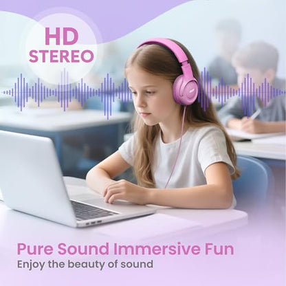 Acer Kids Headphones for School, 85-94dB Limiter, 3.5mm Jack, w/Mic HK03 | Foldable Wired Over Ear Headphones, for Toddler School/Travel/iPad/Tablet, Pink-Gradient - color: Pink Gradient