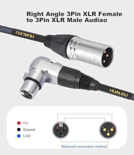 1.5Feet Right Angle 3Pin XLR Female to 3Pin XLR Male Audio Cable, Mixer, Microphone Audio Cable - 2-Pack - size: 1.5Feet