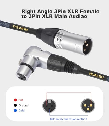 1.5Feet Right Angle 3Pin XLR Female to 3Pin XLR Male Audio Cable, Mixer, Microphone Audio Cable - 2-Pack - size: 1.5Feet