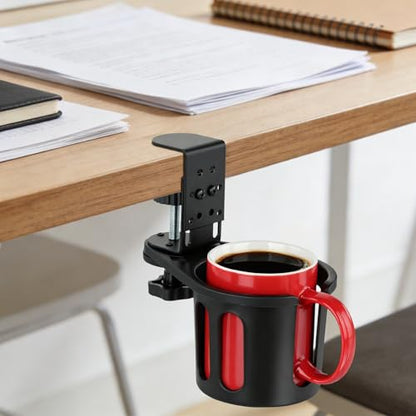 Desk Cup Holder Clamp, Rotatable Clip On Table Cup Holder | Water Bottle Stand Drink Coffee Mug Storage, Office Accessories for Home and School - color: Black-1
