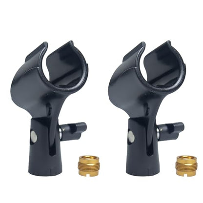 2-Pack Adjustable Microphone Clip Holder with 5/8" to 3/8" Adapter | universal mic stand fit, dynamic condenser compatible, mount clamp replacement, screw-on secure hold, studio and stage use