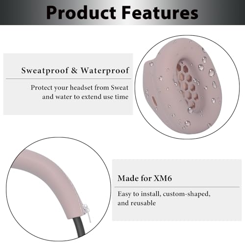 Adhiper XM6 Sweat Covers Accessories for Sony WH-1000XM6 - Rose Gray | Soft Silicone Case, 2-in-1 Headphone Cover with Earpad Covers & Headband Cover, Sweatproof & Easy to Clean & Secure Fit - color: Rose Gray