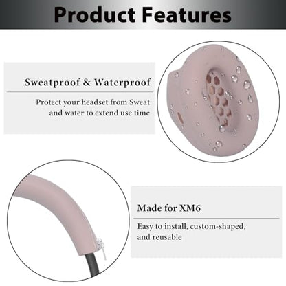 Adhiper XM6 Sweat Covers Accessories for Sony WH-1000XM6 - Rose Gray | Soft Silicone Case, 2-in-1 Headphone Cover with Earpad Covers & Headband Cover, Sweatproof & Easy to Clean & Secure Fit - color: Rose Gray