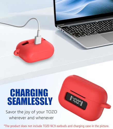 for TOZ0 NC9(2024) Case Cover, Silicone Protective Battery Display Visible Design Cover ONLY for TOZO NC9 Hybrid Active Noise Cancelling Wireless Earbuds 2024 Version with Carabiner-Red - color: Red