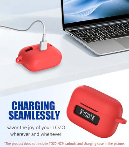 for TOZ0 NC9(2024) Case Cover, Silicone Protective Battery Display Visible Design Cover ONLY for TOZO NC9 Hybrid Active Noise Cancelling Wireless Earbuds 2024 Version with Carabiner-Red - color: Red