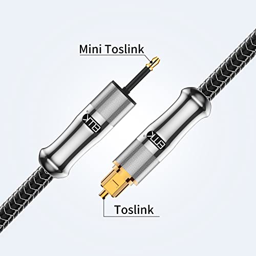 EMK 24K Gold-Plated Toslink to Mini Toslink Cable (1.5ft/0.5M) - Digital Optical Audio Cable with 3.5mm Mini Plug for Soundbar, Home Theater, TV - Silver SPDIF Fiber Optic Cable - color: Silver, size: 1.5 Feet/0.5M, style: 3.5MM Mini Toslink