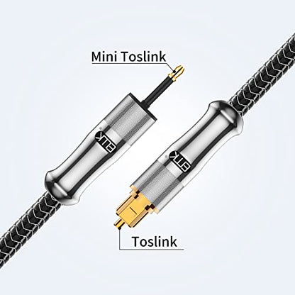 EMK 24K Gold-Plated Toslink to Mini Toslink Cable (1.5ft/0.5M) - Digital Optical Audio Cable with 3.5mm Mini Plug for Soundbar, Home Theater, TV - Silver SPDIF Fiber Optic Cable - color: Silver, size: 1.5 Feet/0.5M, style: 3.5MM Mini Toslink