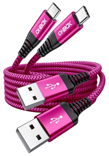 USB to USB C 케이블 60W 고속 충전 [2팩 1.8m(6피트), USB A to USB C 케이블 | CarPlay, 내구성이 뛰어난 브레이드 USB 타입 C 아이폰 충전기 USBC 코드 아이폰 17/16/15/프로 맥스, 삼성 갤럭시 S23 및 기타 - 로즈 - color: 로즈 레드, size: 6피트, style: USB A to USB C