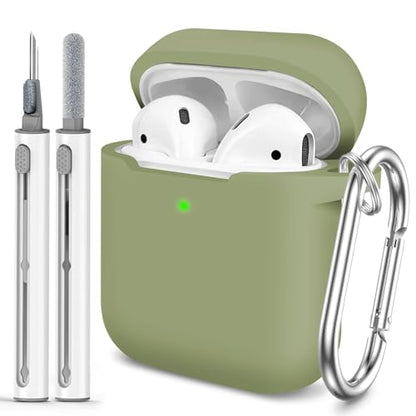 for AirPods Case Cover, Come with Clean Pen，Soft Silicone Protective Cover for Women Men Compatible with Apple AirPods 2nd 1st Generation Charging Case, Front LED Visible,Army Green - color: C3-Army Green+pen