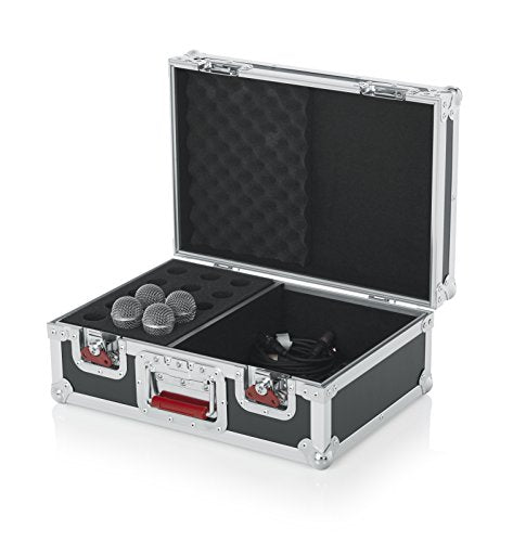 Gator Cases G-TOUR Series Road Case with Foam Drops for (15) Wired Microphones & Accessory Storage (G-TOUR M15) - size: 12.25 x 9.50 x 8.00 inches