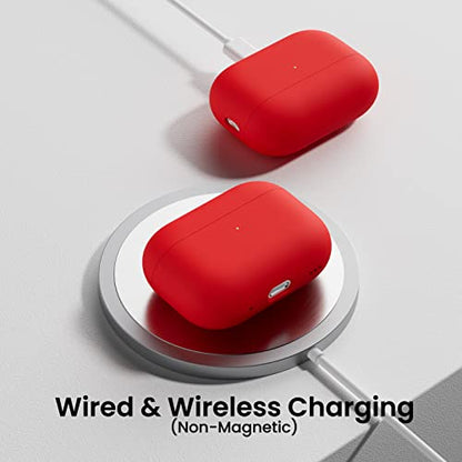 ORNARTO for AirPods Pro 2 Case, Hybrid Silicone, Red | Hybrid Silicone Rubber, Front LED Visible, Wireless Charging, Skin-Friendly Soft Touch, Anti-Scratch, Detachable Lanyard - color: Red