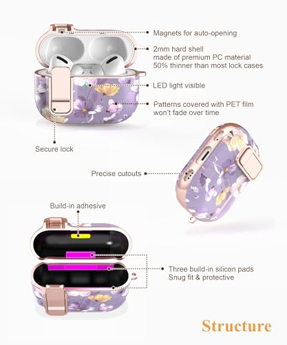 TATOFY for AirPods Pro 2nd Generation Case with Lock Carabiner Cleaner, Slim AirPod Pro 1st & 2nd Hard Case Cover, Compatible with MagSafe (Gray Purple) - color: Gray Purple, size: AirPods Pro 1st & 2nd Gen