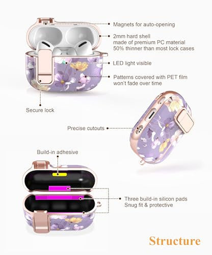 TATOFY for AirPods Pro 2nd Generation Case with Lock Carabiner Cleaner, Slim AirPod Pro 1st & 2nd Hard Case Cover, Compatible with MagSafe (Gray Purple) - color: Gray Purple, size: AirPods Pro 1st & 2nd Gen