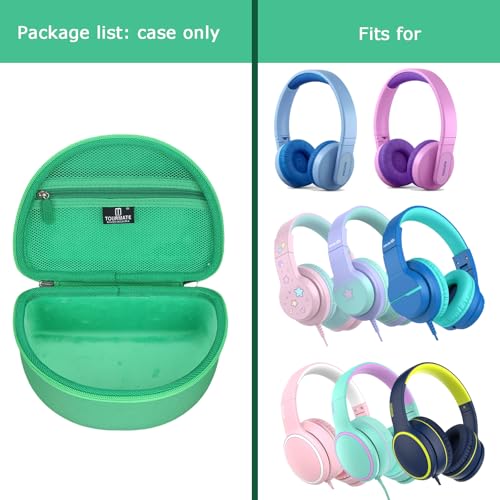 Tourmate Hard Travel Case for Philips K4206 Kids Wireless On-Ear Headphones/iClever HS19 Kids RORSOU R10 On-Ear Headphones, Protective Carrying Storage Bag (Case Only) - color: Green