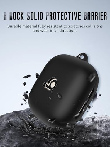 Case for Beats Powerbeats Fit Earbuds 2025 (Black) | Soft Silicone Protective Cover with Carabiner and Lanyard, Shockproof - color: Black