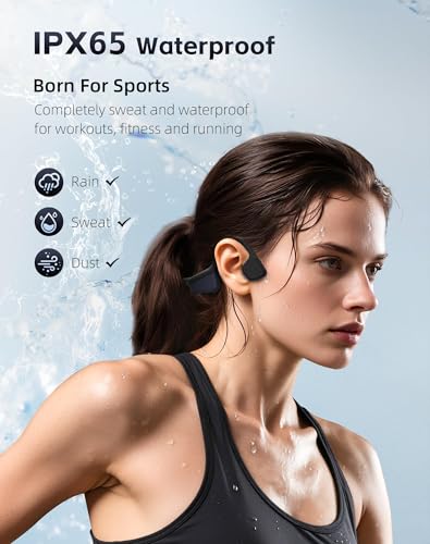 Bone Conduction Headphones,Bluetooth 5.4 Open Ear Headset Black | Built-in Mic, 18H Playtime, 27g Ultra Lightweight, IPX6 Sweatproof, Ideal for Running, Cycling & Gym Workout - color: Black