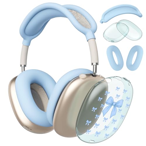 Cute Kawaii Bowa Clear Case for Airpods Max Headphones Lovely Girl Pattern Soft TPU Ear Cups Cover Anti-Scratch Silicone Ear Pad Protective Case Blue Headband Cover for Apple Airpods Max - color: Blue bow A
