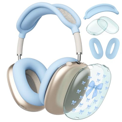 Cute Kawaii Bowa Clear Case for Airpods Max Headphones Lovely Girl Pattern Soft TPU Ear Cups Cover Anti-Scratch Silicone Ear Pad Protective Case Blue Headband Cover for Apple Airpods Max - color: Blue bow A