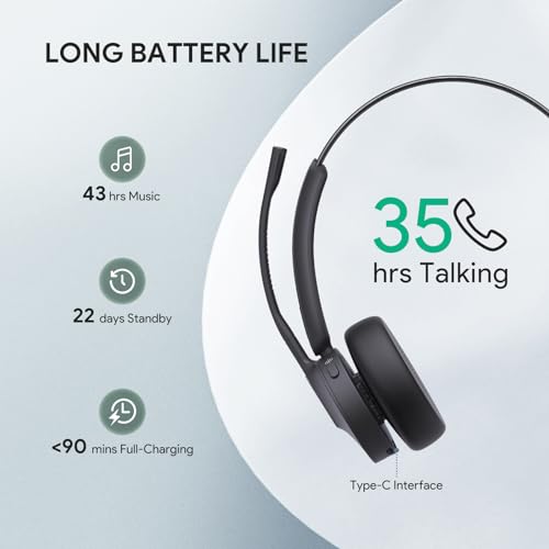 Yealink BH70 Mono Bluetooth Teams Headset with AI Mic for Work from Home PC | 3 Microphone Sound Isolation, Microsoft Teams & Zoom Certified, Compatible with Cisco Zoom Google, 35h Talk, USB-A dongle - color: Black (Teams), style: Mono (USB-C to A)