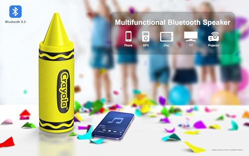 Crayola Kids Crayon Speakers Bluetooth, Portable Bluetooth Speakers | 20W Peak Power HD Sound, Mini Bluetooth Speaker Wireless with TWS Pairing BT 5.3, FM Radio Home/Party/Outdoor/Travel - color: Yellow