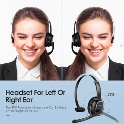 Sindoo JH-101 On-Ear Trucker Bluetooth Headset (AI Noise Cancelling) Microphone, Lightweight,Wireless Headset for Work PC/Computer/Laptop/Work from Home/Office/Call Center/Teams/Zoom/Truckr