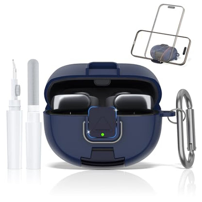 for Bose Ultra Open Earbuds Case with Secure Lock & Phone Stand, Soft TPU Shockproof Protective Clear Case for Bose Open Ear Earbuds Accessories with Cleaning Pen & Keychain (Dark Blue) - color: Dark Blue