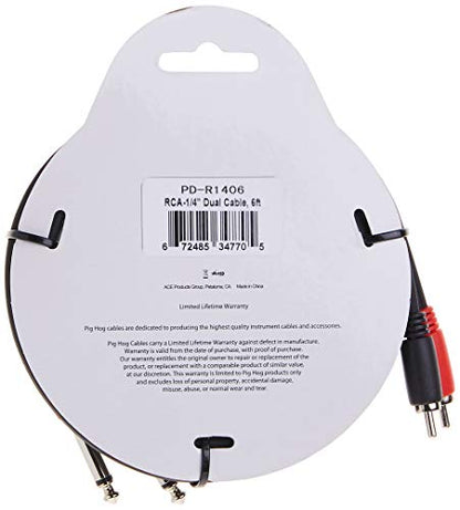 Pig Hog PD-R1406 Dual RCA (Male) to Dual 1/4" Mono (Male) Cable, 6 Feet - size: 6 feet