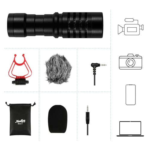 Moukey MCM-1 Camera Microphone, Video Mic with Shock Mount and Windshield, Professional Vlogging Kit for iPhone, Android Smartphone, DSLR Camera & Camcorder, Battery-Free Shotgun Mic